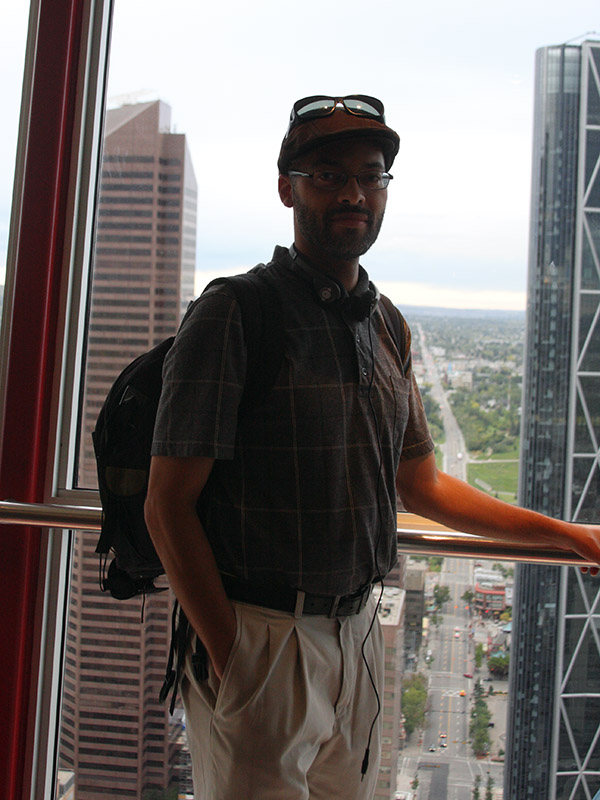Standing on the glass floor in the Calgary Tower
