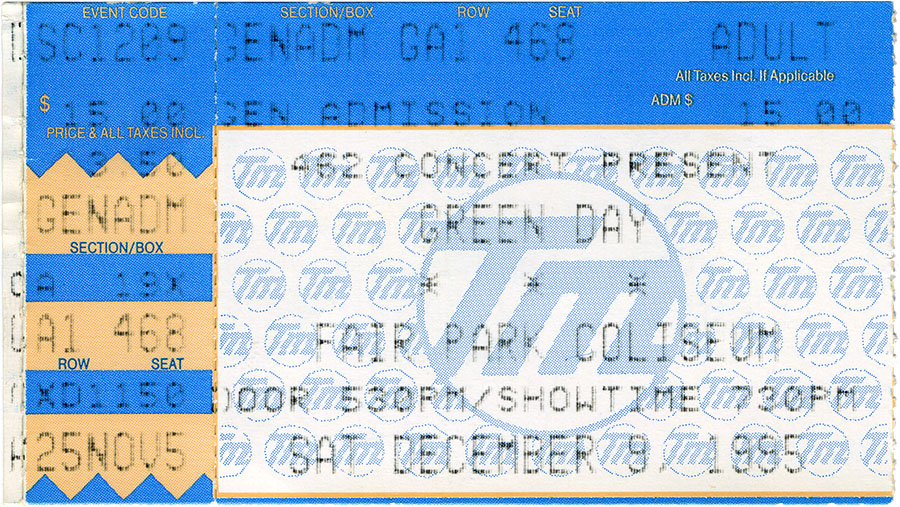 Green Day concert ticket, December 9, 1995