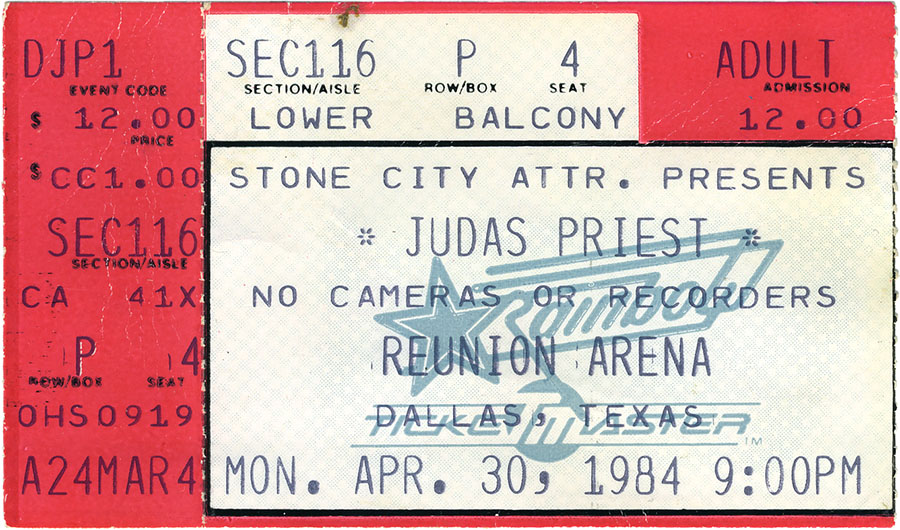 Judas Priest concert ticket, April 30, 1984