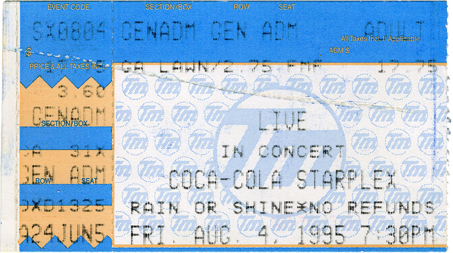 Live concert ticket, August 4, 1995