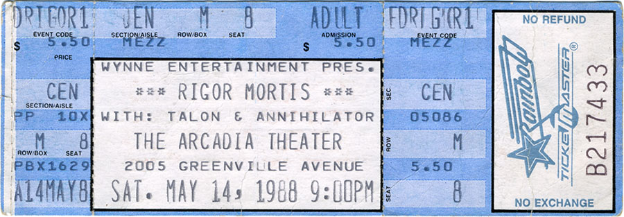 Rigor Mortis concert ticket, May 14, 1998