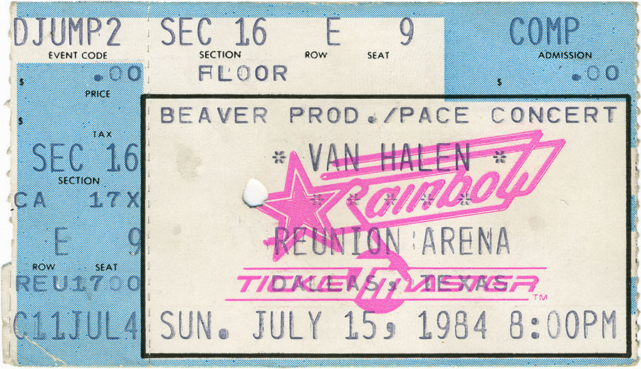 Van Halen concert ticket, July 15, 1984