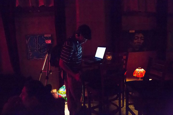 Recording at the Mad Swirl Open Mic. Photo courtesy Johnny Olson.
