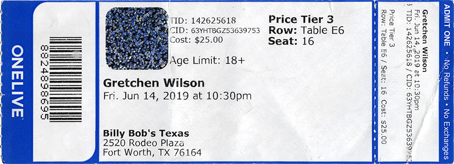 Gretchen Wilson concert ticket, June 14, 2019