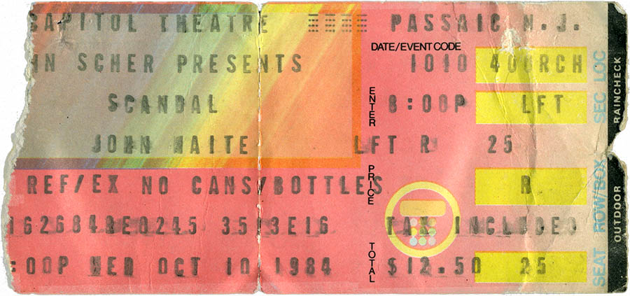 Scandal concert ticket, October 10, 1984
